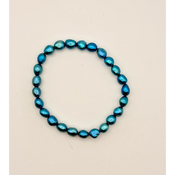 Genuine Freshwater Pearl Stretch Bracelet Aqua 5mm Women’s - Picture 2 of 6